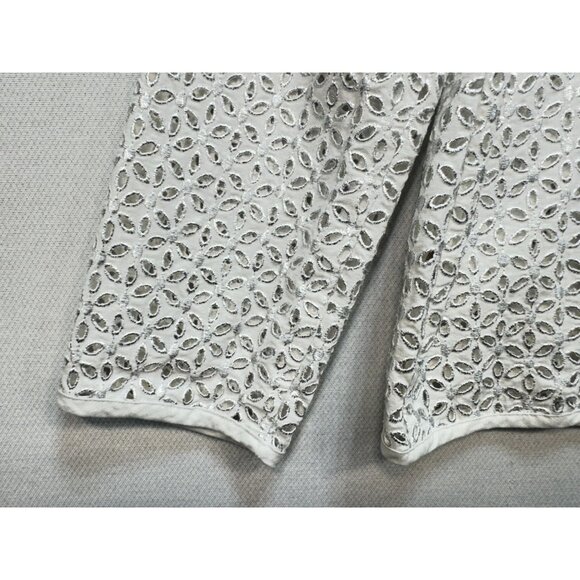 Susan Graver Style Womens Eyelet 3-Button Blazer Jacket Sze M White Boho Summer - Picture 12 of 12